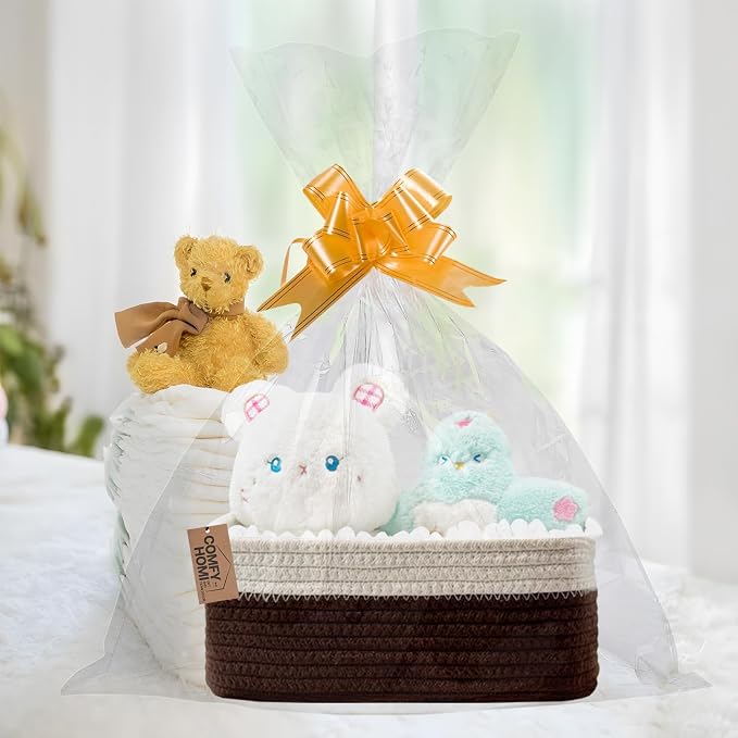 COMFY-HOMI 13" x 8.5" x 5.1" Storage Baskets for Organizing | Cotton Rope Woven Basket | Toy Storage Bin Box | Basket for Shelves, Closet Organizer Bin, Decorative Closet Shelf, 3 Pack