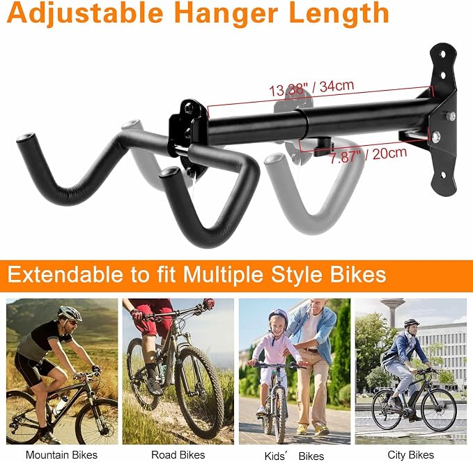 Cyfie Bike Wall Mount, Horizontal Garage Storage Bike Rack Hanger, Indoor Bicycle Holder Hook for Hanging Mountain Road Hybrid Bikes in Apartment Home