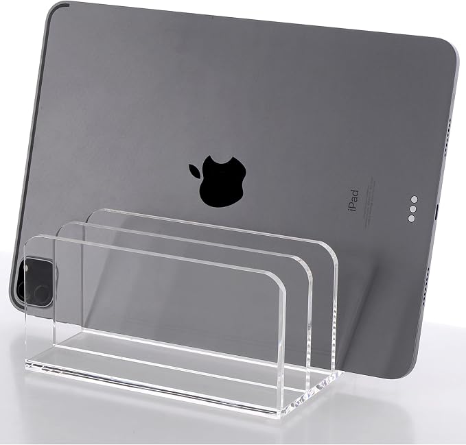 SANRUI 5 Slot Acrylic Mail Sorter Holder, Clear Letter File Desk Organizer | Document Magazine Envelope File Rack, Vertical Letter Sorter & Multifunction Desk Organizer for Bills, Documents, Notebooks