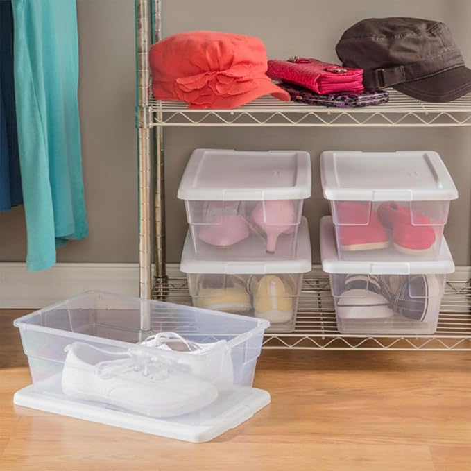 Sterilite 12-Pack 6 Quart Storage Boxes, Stackable Clear Plastic Bins with Snap-On Lids – Heavy-Duty Organizing Containers for Closet, Bathroom, and Office