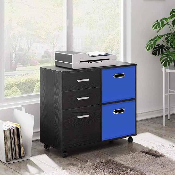 Black Foldable Storage Cubes Bins, Fabric Storage Box Cubes Organizer Baskets with Dual Handles for Home Organizer,Set of 3,(Dark Blue)