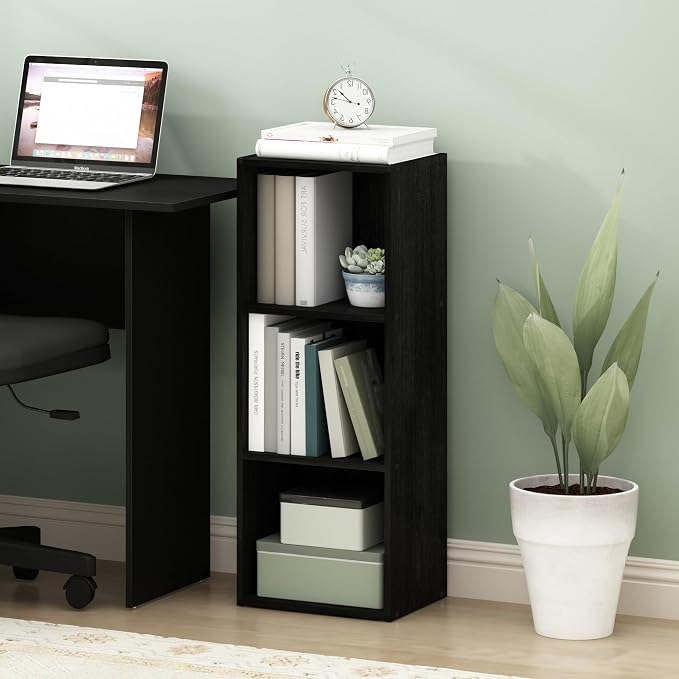 Furinno PASIR Book Shelf, 3-Tier Open Shelves Bookshelf, Bookcase, 9 x 12 x 32, for Living Room, Bedroom, Home Office, Darkwood