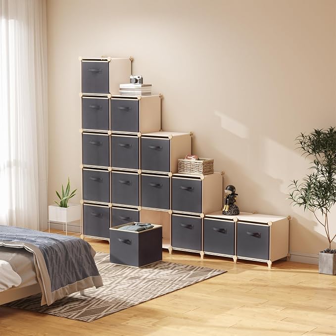 Lifewit Storage Cubes, Foldable Decorative Fabric Storage Baskets for Organizing Home Organizers with Handles for Shelves, Closet, 11 Inch Bins, 18L Gray, 16 Packs