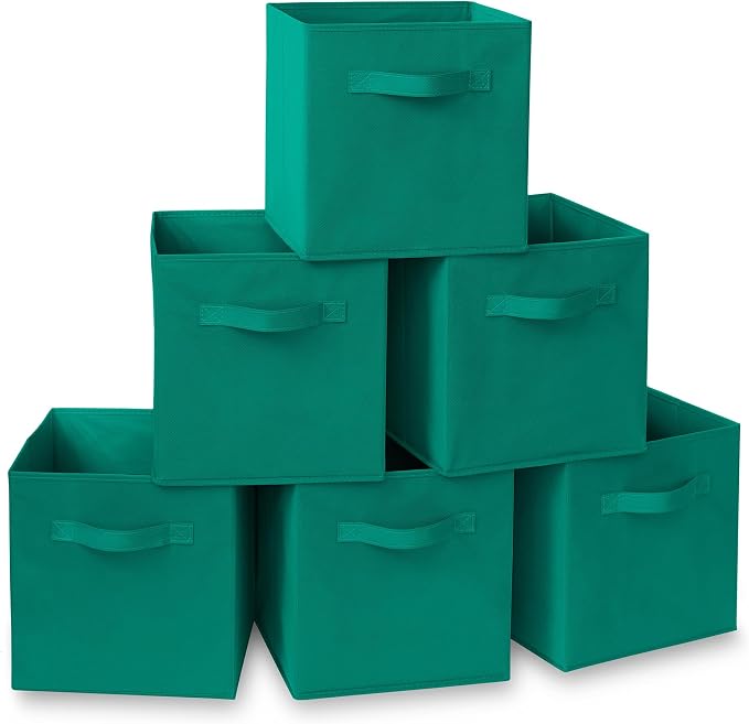 Casafield Set of 6 Collapsible Fabric Cube Storage Bins, Teal - 11" Foldable Cloth Baskets for Shelves, Cubby Organizers & More