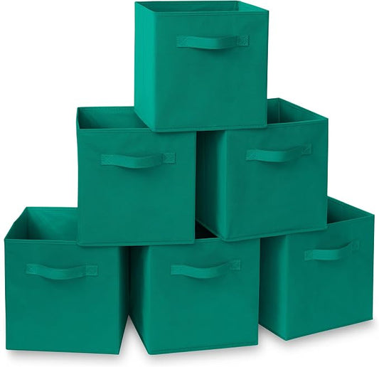Casafield Set of 6 Collapsible Fabric Cube Storage Bins, Teal - 11" Foldable Cloth Baskets for Shelves, Cubby Organizers & More
