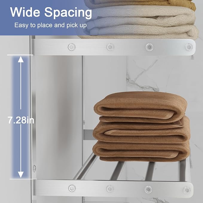 Bethom Bathroom Towel Rack with Bars, 24 Inch Towel Shelf, Brushed Nickel | 3-Tier Hotel Towel Racks for Bathroom Wall Mounted, Bath Towels Storage, Stainless Steel