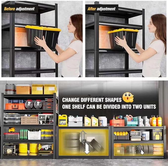 5-Pack Heavy Duty Garage Shelving for Garage, Warehouse & Workshop Organization, 71" H x 35" W x 16" D Adjustable 5-Tier All Metal Storage Shelf for Tools, Storage Bins & Bulk Items