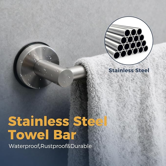 14.6inch~24inch Towel Racks for Bathroom,Adjustable Suction Cup Towel Bar for Bathroom Wall,Stainless Steel Bath Towel Holder for Shower(Brushed Silver)