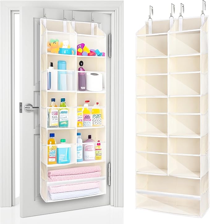 ULG Over the Door Organizer, 5-Tier Extra Large Hanging Storage with 10 Mesh Pockets, 100 lbs Capacity, Heavy Duty Door Organizer for Closet, Bedroom, Nursery Storage, Beige