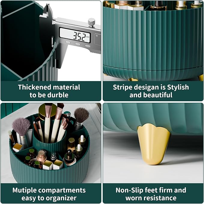 fanado 360° Rotate Makeup Brush Holder Organizer, Makeup Organizers Countertop, Makeup organization and Skincare Storage for Vanity, Desktop, Bathroom (Green)