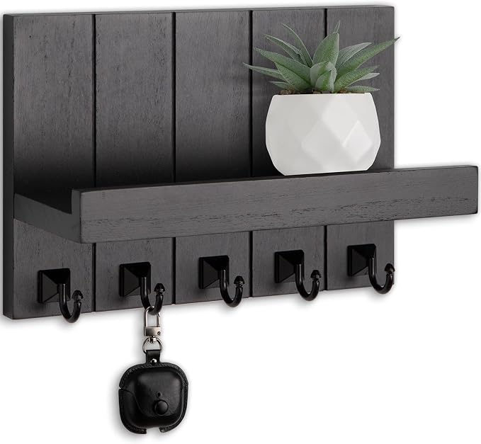 Key Holder for Wall, Decorative Key Holder with Shelf, Key and Mail Holder Wall Mount, Farmhouse Decor with 5 Key Hooks for Keys, Coats, ect.
