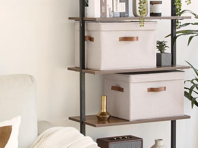 StorageWorks Fabric Storage Bins with Lids, Large Closet Storage Bins | Flip-Top Lid, 3 Handles, Collapsible, Stackable, for Clothes Blankets, Multi-Purpose, Jumbo, Brown and Beige, 2-Pack