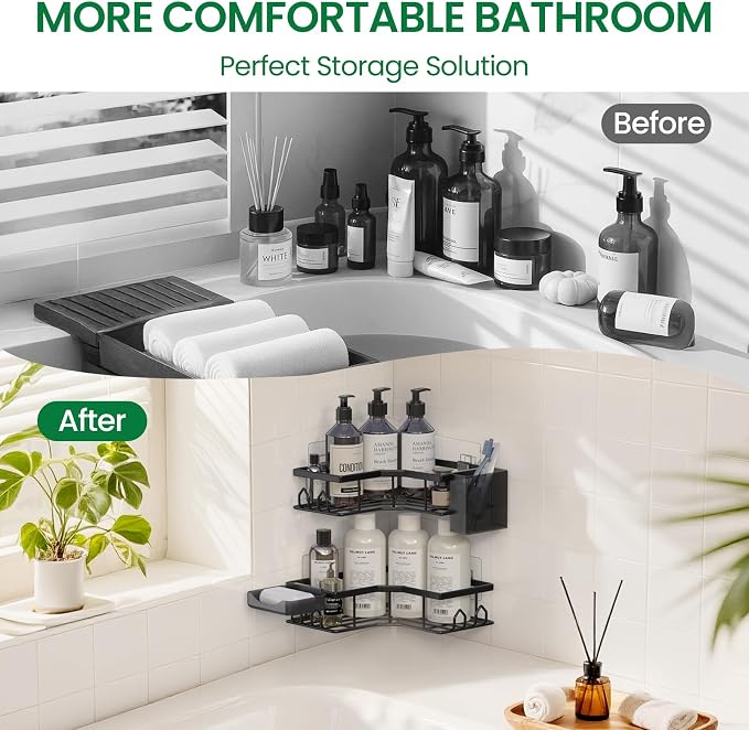 Adhesive Shower Caddy, 6 Pack Corner Bath Organizer, Rustproof Stainless Steel Shower Shelves with Large Capacity, No Drilling Shelves for Bathroom Storage, Home, Kitchen Decor