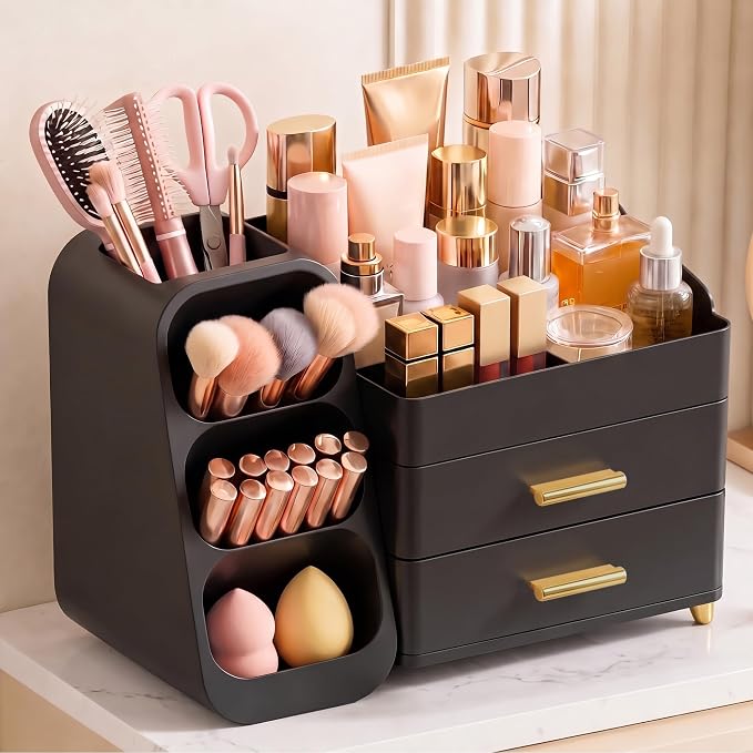 Large Capacity Makeup Organizer Countertop with Makeup Brush Holder for Vanity, Thickened Material, Bathroom Countertop Organizer Skin Care Perfumes Storage, Teen Girl Gifts for 12-23 Year