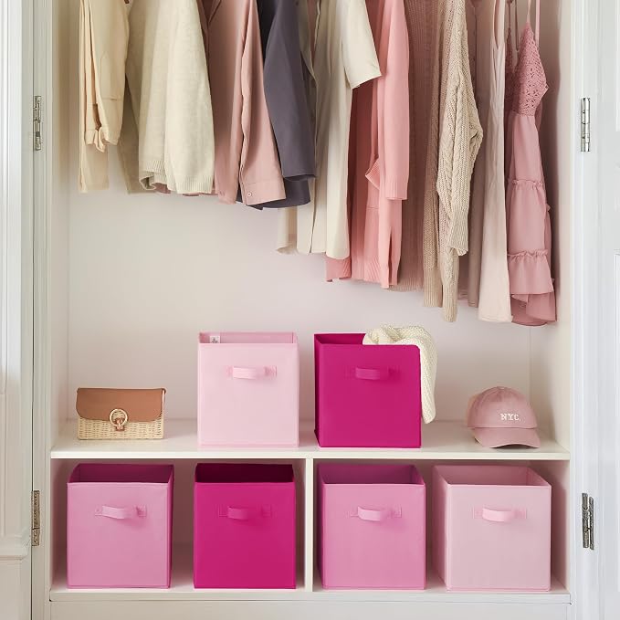 GRANNY SAYS Pink Gradient Cube Storage Bins, 11 Inch Cube Storage Organizer, Fabric Collapsible Storage Bins with Handle, Storage Cubes for Shelves, Closet, 6-Pack