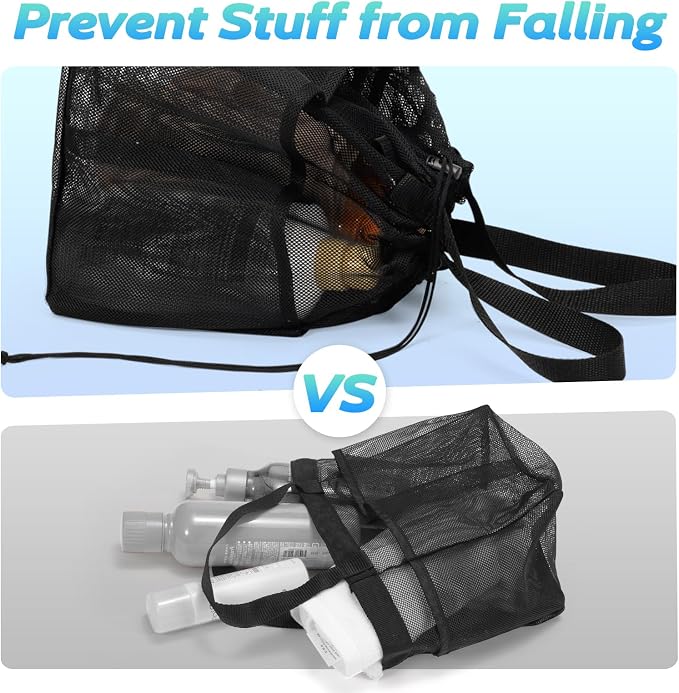 famichan Mesh Shower Caddy Portable with Drawstring, Dorm Room Essentials for College Students boy & girl, Larger Shower Bag for Camping,Swimming,Gym,Travel,Bathroom - Black