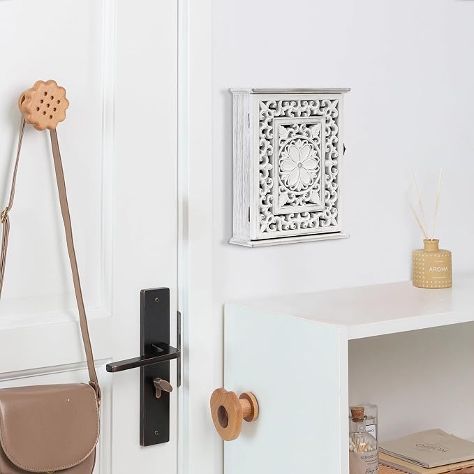 Wooden Key Holder for Wall, Key Box Key Cabinet, Key Hooks Wall | Mounted Key Hangers Rustic Decorative Key Rack with 6 Key Hooks for Home Office Entryway Hallway Bedroom Living Room