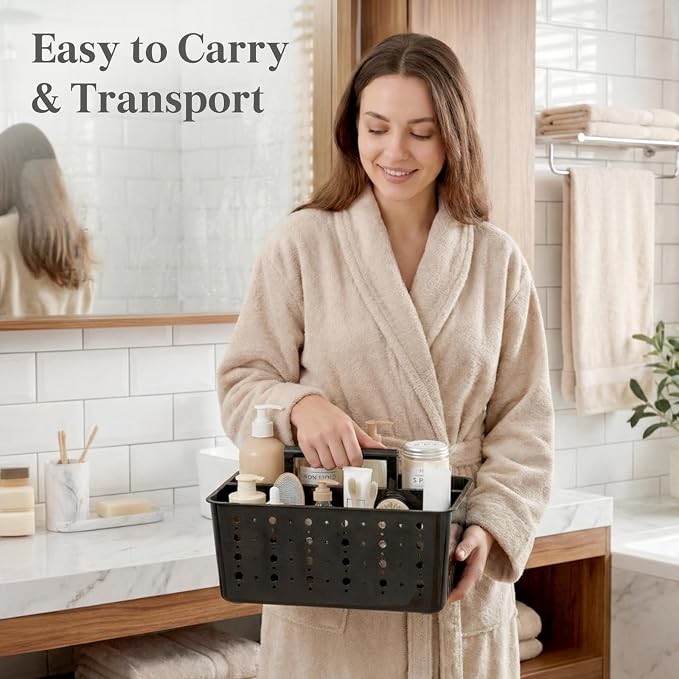 Lifewit Shower Caddy Portable, Caddy Organizer with Handle and Adjustable Dividers, Plastic Shower Basket for Dorm Room Essentials, College, Bathroom, Black, 1 Pack
