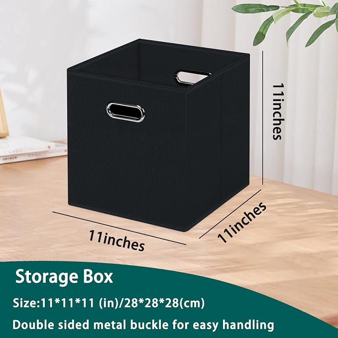 Black Foldable Storage Cubes Bins, Fabric Storage Box Cubes Organizer Baskets with Dual Handles for Home Organizer,Set of 3,(Black)