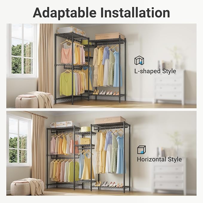 VIPEK Classic V6 Wire Garment Rack, Dynamic Closet System Adjustable | Black Heavy Duty Metal Freestanding Clothing Rack 850lbs Capacity, 6FT Wide Closet Organizer System for Bedroom
