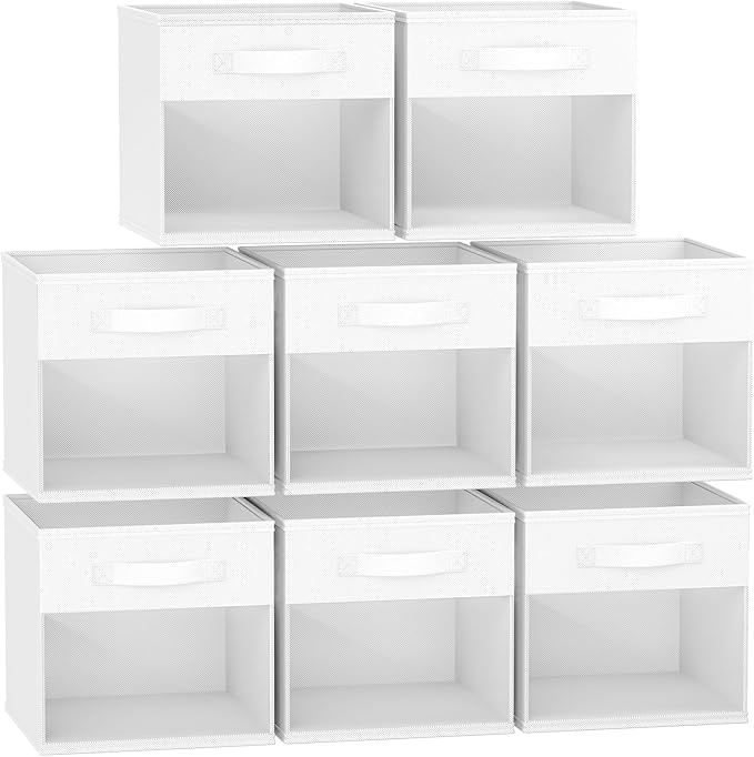 DIMJ Cube Bins, 12.2-Inch Storage Bins Cubes with Window, 6 Packs Collapsible Storage Bins with Handles, Closet Storage Baskets for Organizing Living Room, Office, 8 Pack,White