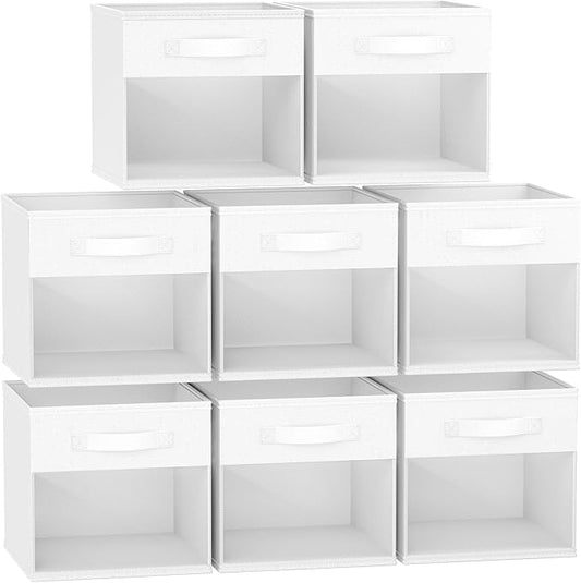 DIMJ Cube Bins, 12.2-Inch Storage Bins Cubes with Window, 6 Packs Collapsible Storage Bins with Handles, Closet Storage Baskets for Organizing Living Room, Office, 8 Pack,White