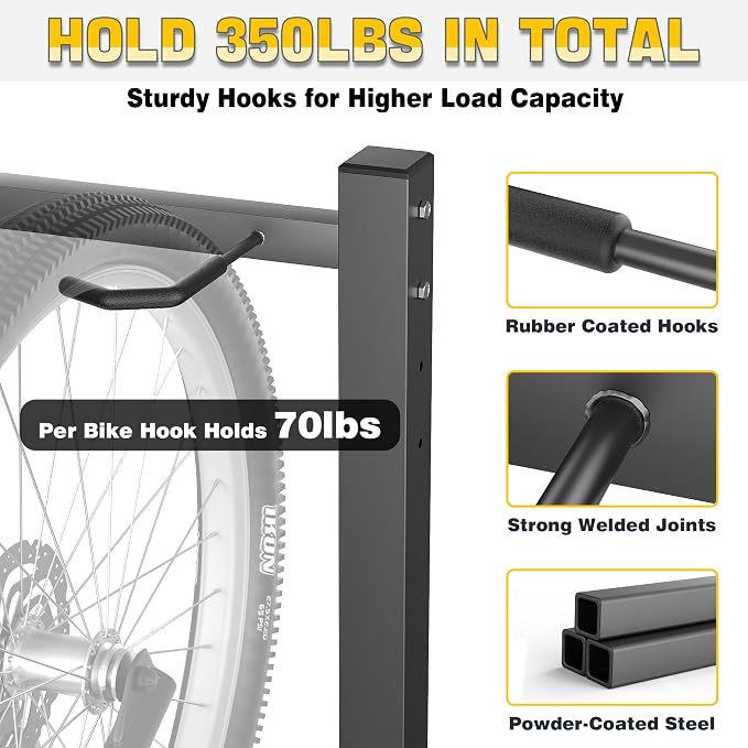 Ultrawall Freestanding Bike Rack, Vertical Bike Storage Stand for Garage, Indoor Bicycle Organizer, Holds Up to 5 Bikes