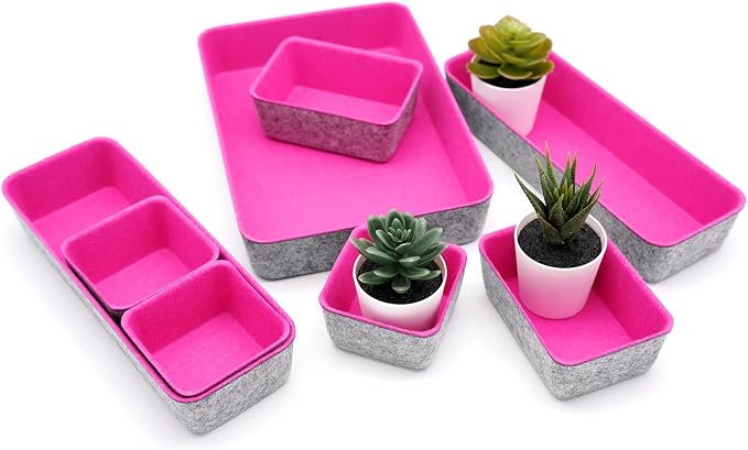 Welaxy Hot Pink Drawer Organizers 8pc Desk Tray Makeup Office Storage Bin