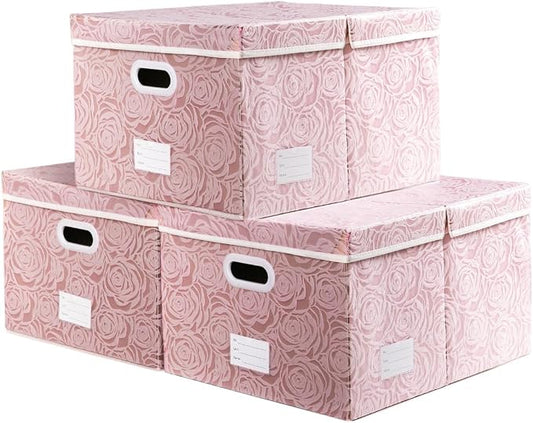 PRANDOM Extra Large Collapsible Storage Boxes with Lids Fabric Decorative Storage Bins Cubes Organizer Baskets with Cover Handles Divider for Bedroom Closet Living Room 19.6x15.7x11.8 Inch 3 Pack