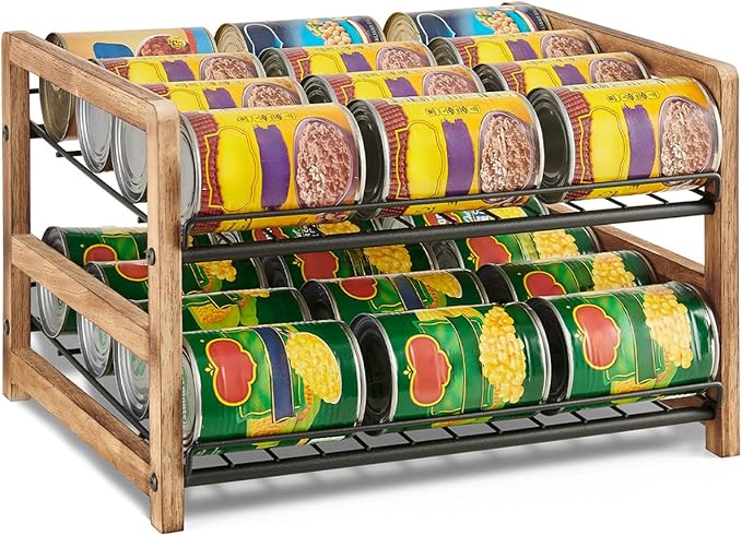 DGWJSU Can Organizer for Pantry 2-Tier, Holds up to 24 Cans Storage | Cans Holders for Pantry, Cabinet, Countertop, Carbonized Brown