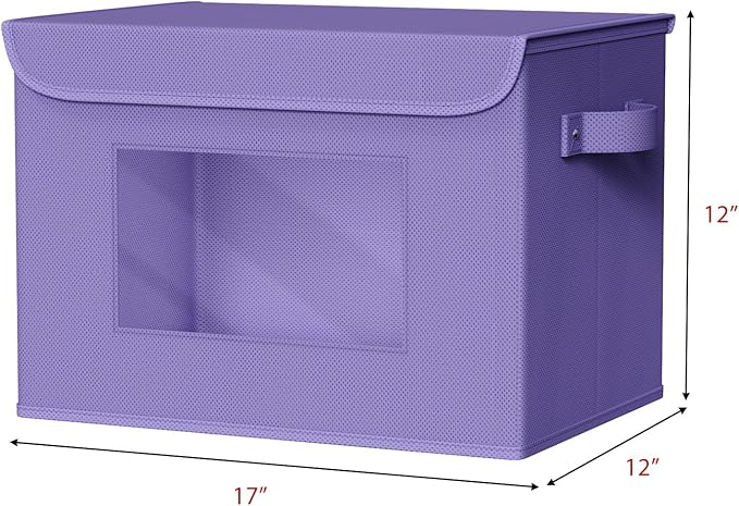 Univivi Fabric Foldable Storage Bins with Lids, 4 Pack, Purple | Stackable Closet Storage Bins, Fabric Closet Organizers and Storage with Lid & Clear Window for Home, Office, Bedroom