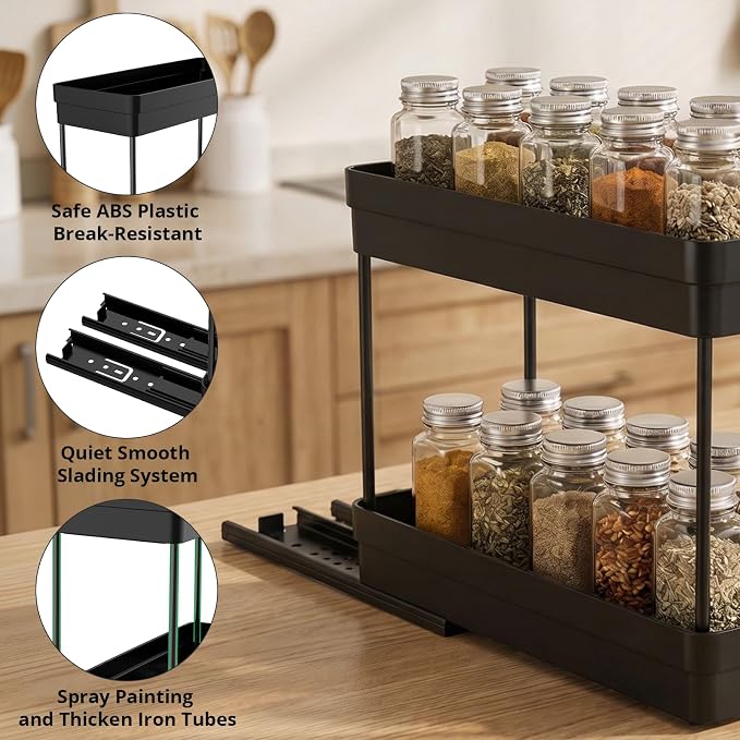 3 Pack Pull Out Spice Rack Organizer for Cabinet, Slide Out Spice Racks Organizer, Spice Cabinet Organizers, Cabinet Size Need:12'' Highx11'' Deepx5'' Wide,Each Tier Hold 10 Spice Jar- 2 Tier,3 Colors