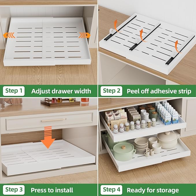 PAKETA 4 Pack Expandable Pull Out Cabinet Organizer,21" Deep | Pull Out Drawers for Cabinets with width from 15" to 26",Sliding Drawers for Cabinets with Upgrade 3 Slide Rails,hold 65 lbs
