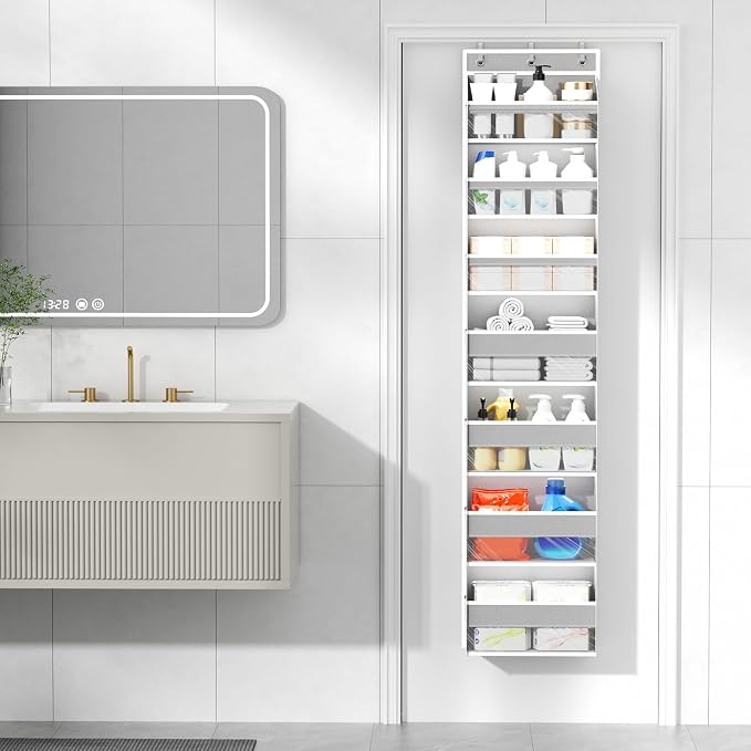 Mefirt Over The Door Organizer, 7 Tier Door Hanging Organizers with 7 Large Pockets 12 Side Pockets, Behind Door Storage Hanging Shelves for Closet Bathroom Bedroom Nursery