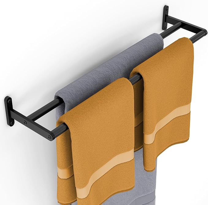 KLJKPA Double Towel Bar for Bathroom, 24 Inch Towel Rack, Matte Black | Heavy Duty Single Towel Rod, Space-Saving Hand Towel Holder, Toilet Kitchen Towel Storage, Rustproof, Stainless Steel