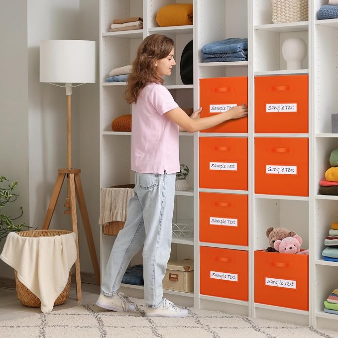 Fabric storage cubes (8 Pack) 13 Inch Cube Storage Bin, cube organizer bins with 8 Labels Window Cards & a Pen, Foldable cube organizer bins and Storage Box, Orange