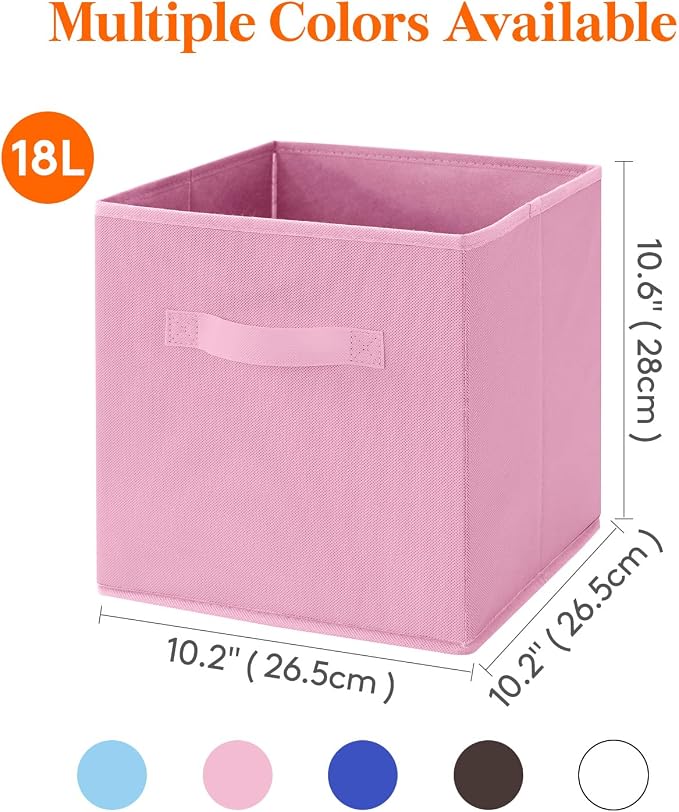 Lifewit Storage Cubes, Foldable Decorative Fabric Storage Baskets for Organizing Home Organizers with Handles for Shelves, Closet, 11 Inch Bins, 18L Pink, 6 Packs