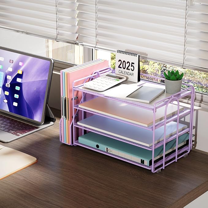 gianotter 4-Tier Paper Organizer With Magazine Holder, Desk Organizers and Accessories, Desk Accessories & Workspace Organizers, File Organizer for Office Supplies Storag (Purple, 4-Tier)