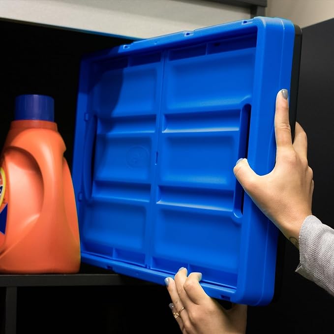 CleverMade Collapsible Storage Bins, 32L 3 Pack, Durable Plastic, Stone | Reinforced plastic handles groceries, tools, and sports gear. Interlocking bins stack open and nest compactly when folded.