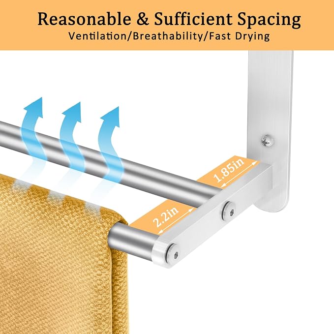 3 Tier Towel Racks for Bathroom Wall Mounted, 24 inch Bathroom Shelf with Towel Bar, Brushed Nickel Shelves for Towels, Stainless Steel Modern Silver Multi Holder