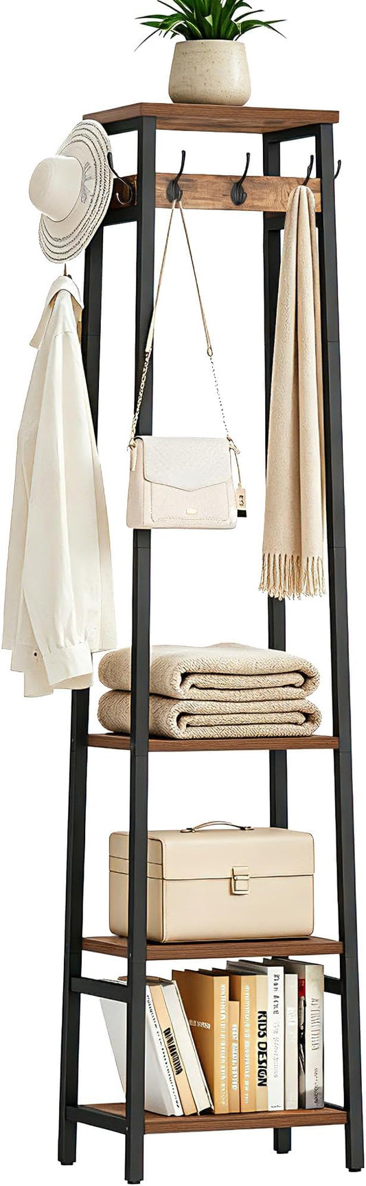 Coat Rack Freestanding with 3 Shelves and 7 Hooks | Coat Stand, Hall Tree Free Standing, Clothes Rack Stand Organizer, Industrial Style, Rustic Brown and Black