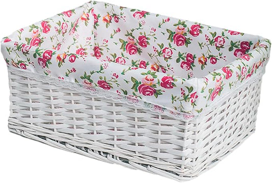 rismart Handmade Wicker Storage Baskets Woven Decorative Organizing Bins for Bedroom Bathroom Shelf White