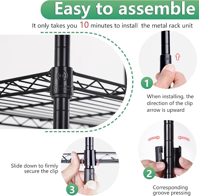 BestOffice | 5-Tier Wire Shelf | 22" x 12" x 48" | Black | Storage Shelves with Adjustable Racks, Holds upto 750 lbs | Rust-Resistant, No-Tool Assembly | For Home, Garage