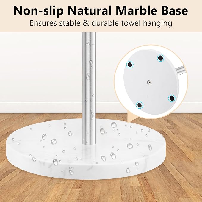 Standing Towel Rack, Stainless Steel Towel Racks for Bathroom with Weighted Marble Base, 4 Swivel Towel Arms Freestanding Outdoor Towel Holder Stand for Pool, Brushed Nickel