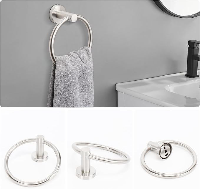 NearMoon 10 Pieces Bathroom Hardware Set SUS304 Thicken Stainless Steel-Towel Rack Kit Include 26" Towel Rod + Bath Towel Ring + Toilet Paper Holder + Robe Towel Hooks Bath Accessories (Nickel)
