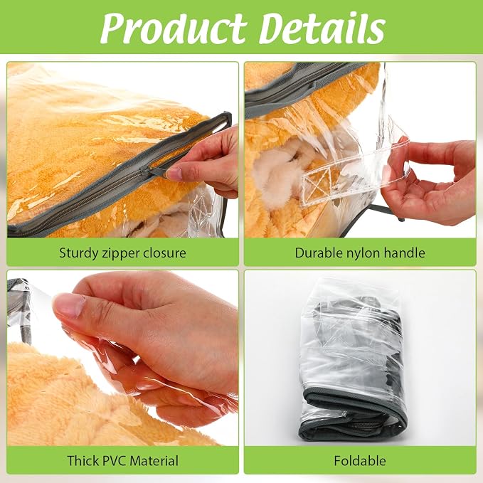 Windyun 16 Pack Clear Storage Bags with Zipper and Handle for Clothes Heavy Duty Plastic Blanket Clothes Moving Bags Cloth Bins for Blanket Comforter Clothing Toys (Grey Edge)