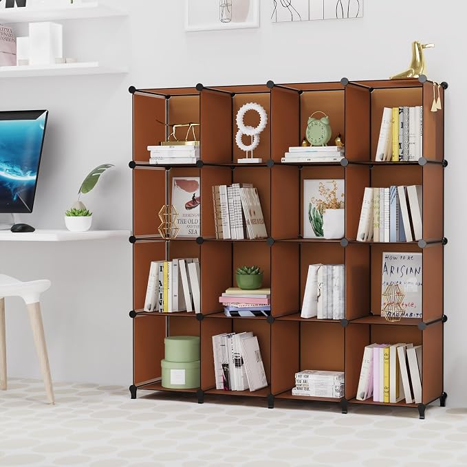 HOMIDEC Cube Storage Organizer, 16-Cube Closet Organizers and Storage | Portable Closet Organizer, Storage Cubes Shelves for Bedroom, Bathroom, Clothes Rack, Bookshelf for Kids Room, Brown