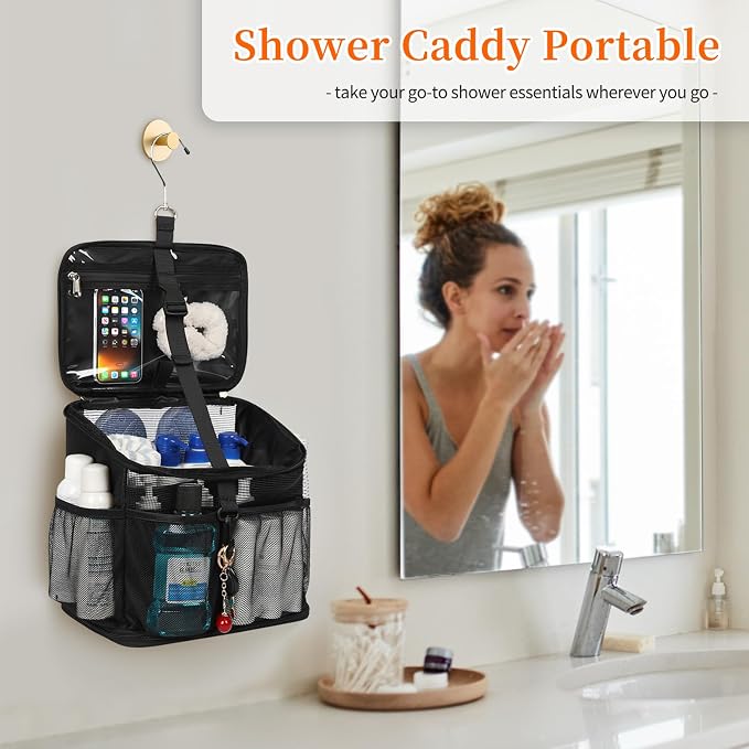 CUBETASTIC Shower Caddy Portable Mesh Shower Tote for Bathroom, Gym, Travel, Camping - Quick Dry Hanging Organizer Toiletry Bag with Handle for College Dorm Room, Men & Women
