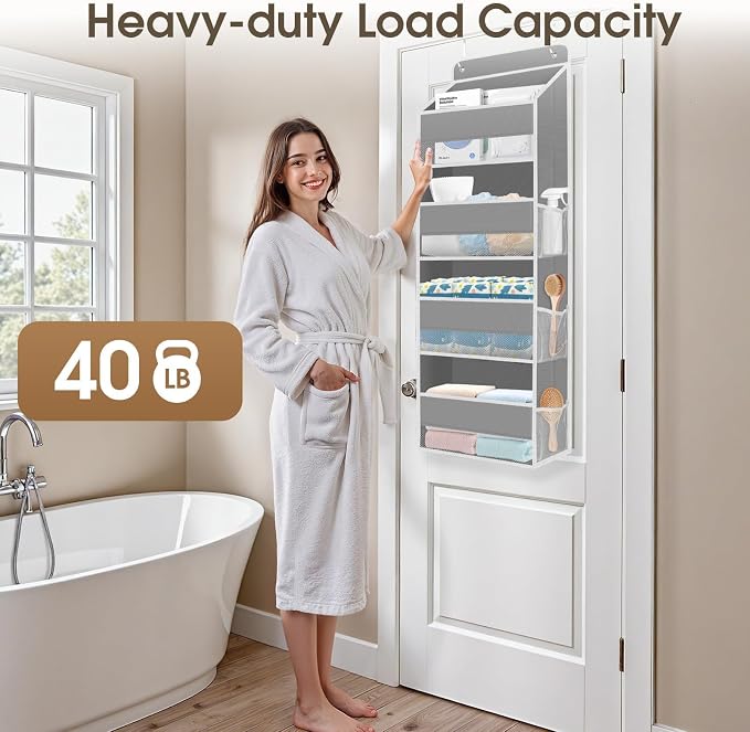 2 Pcs Over The Door Organizer Large Capacity Hanging Storage Room Organizer | 40 lb Capacity, Ultra-Sturdy, Foldable, Mesh Design with Clear Window, Space-Saving Organizer for Pantry, Nursery & Closet