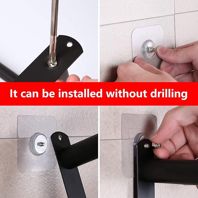 CAXIMSY Black Adjustable Towel Bar for Bathroom Wall Mount17-30.7inch Adhesive Shower Towel Rack Stainless Steel Bath Towel Holders for Toilet Kitchen Double Towel Hanger (Black 3 Bar)